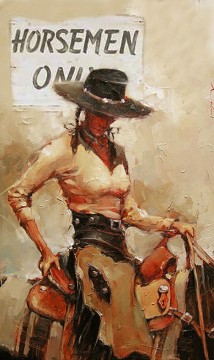 Cowgirl und Reiter nur Originale Westernkunst Ölgemälde